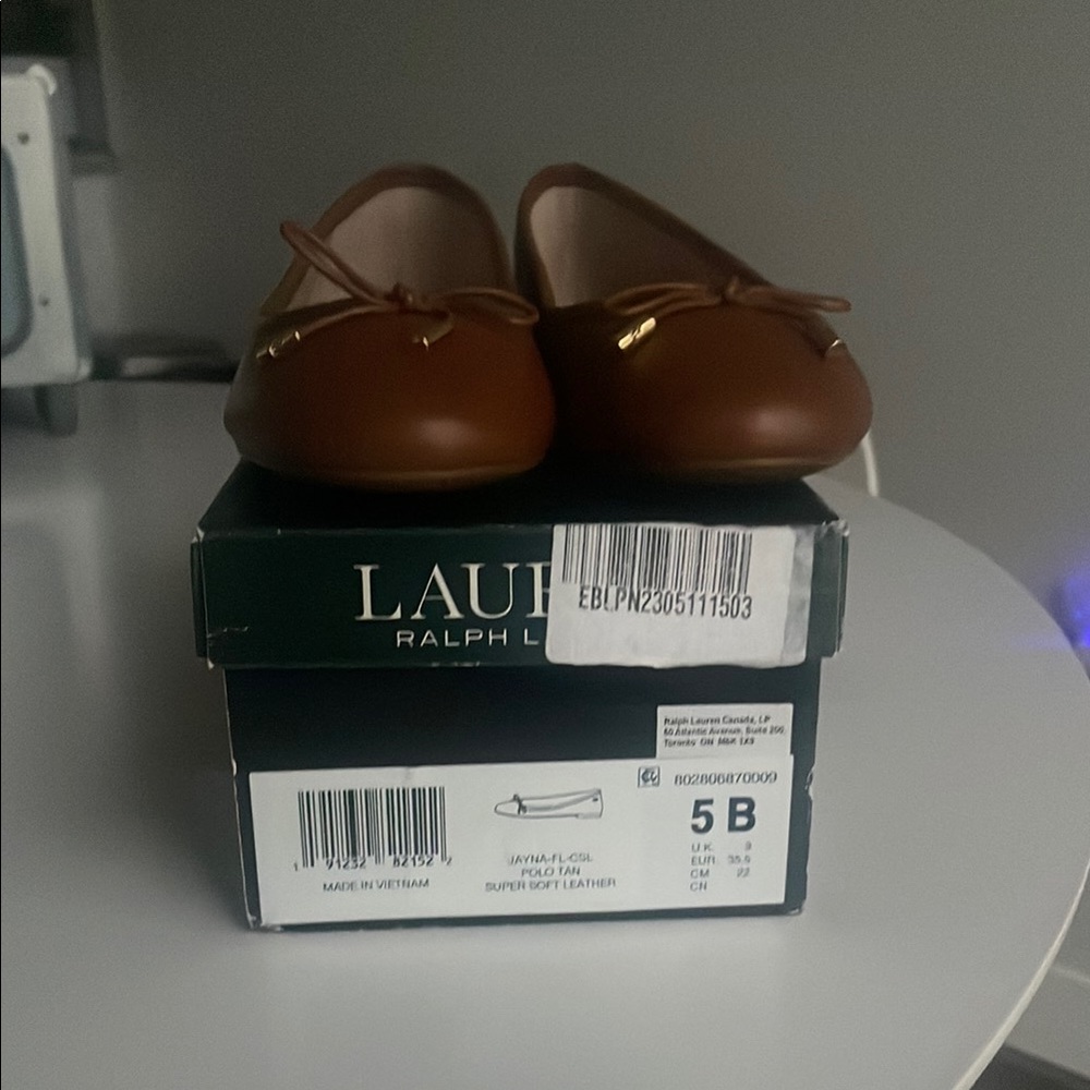 Lauren Ralph Lauren Brown Leather Bow Ballet Flats